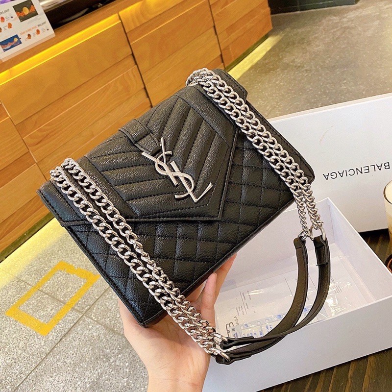 Túi Ysl khoá bạc lót đỏ size 24 đeo chéo