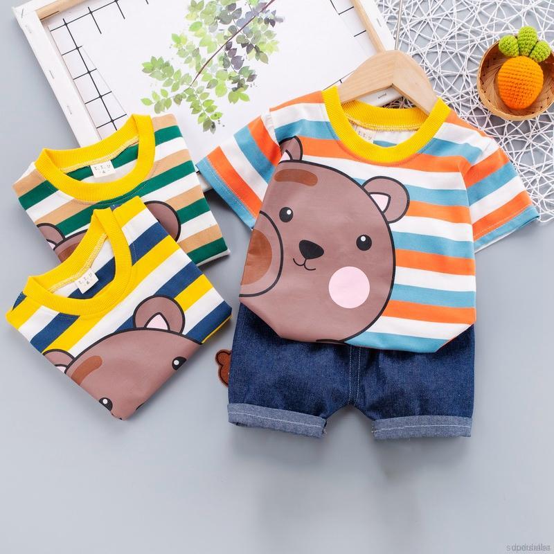 Set áo thun ngắn tay cổ tròn + quần ngắn lưng thun phong cách năng động cho trẻ em