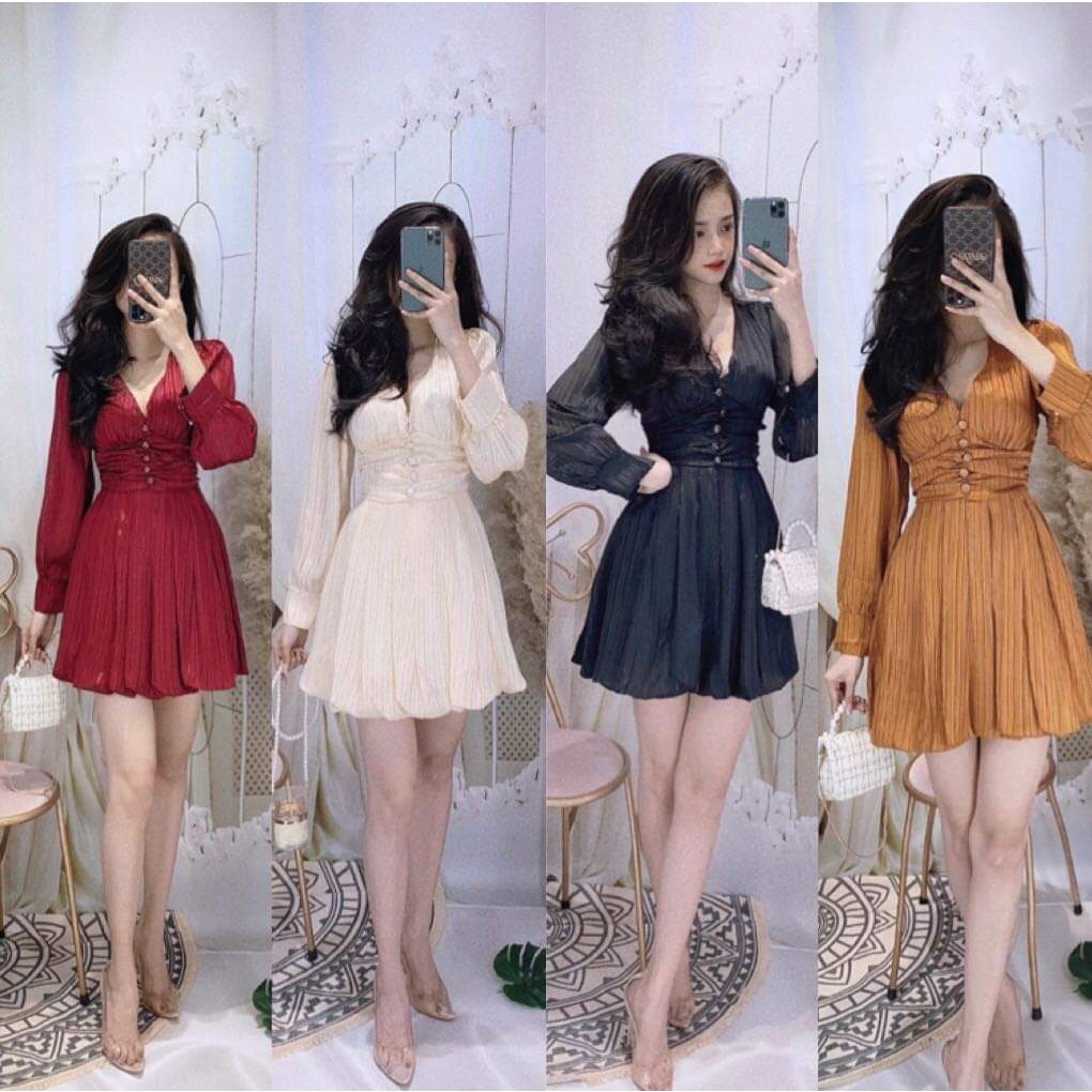 ĐẦM VOAN TƠ XƯỚC NỮ SIÊU SANG TRỌNG VỚI 4 MÀU CƠ BẢN ĐỎ KEM ĐEN CAM ĐẤT