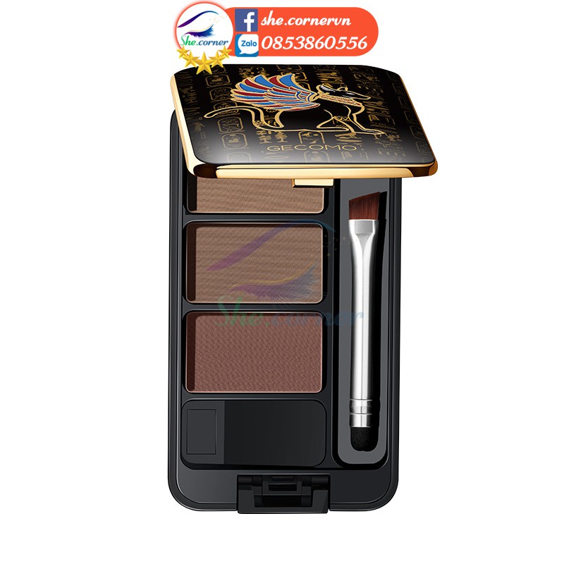 Bột tán mày tự nhiên 3 màu GECOMO 211013 Egypt Eyebrow Powder 4g hộp tiện dụng có gương và cọ | BigBuy360 - bigbuy360.vn