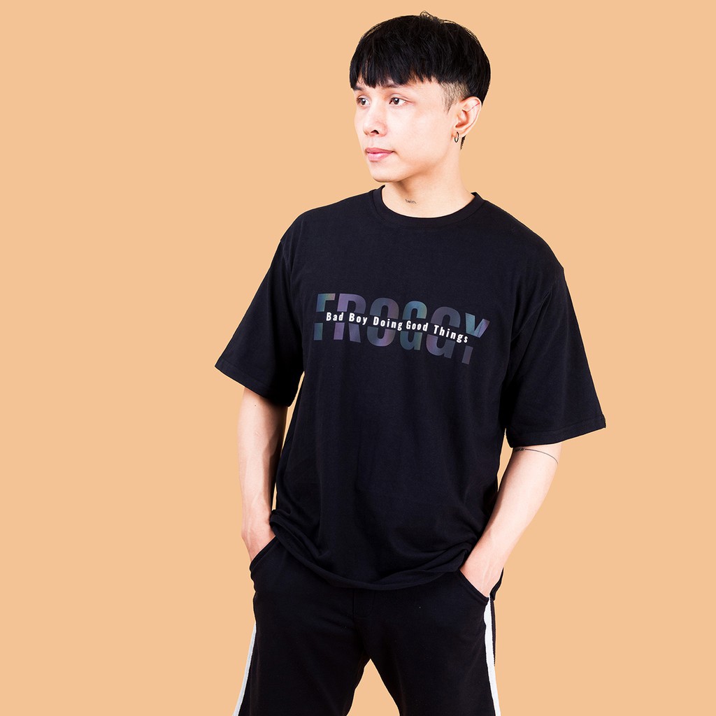 Áo thun tay lỡ FROGGY phông unisex nam nữ cotton cao cấp oversize form rộng hoạ tiết in chữ FROGGY phản quang nhiều màu
