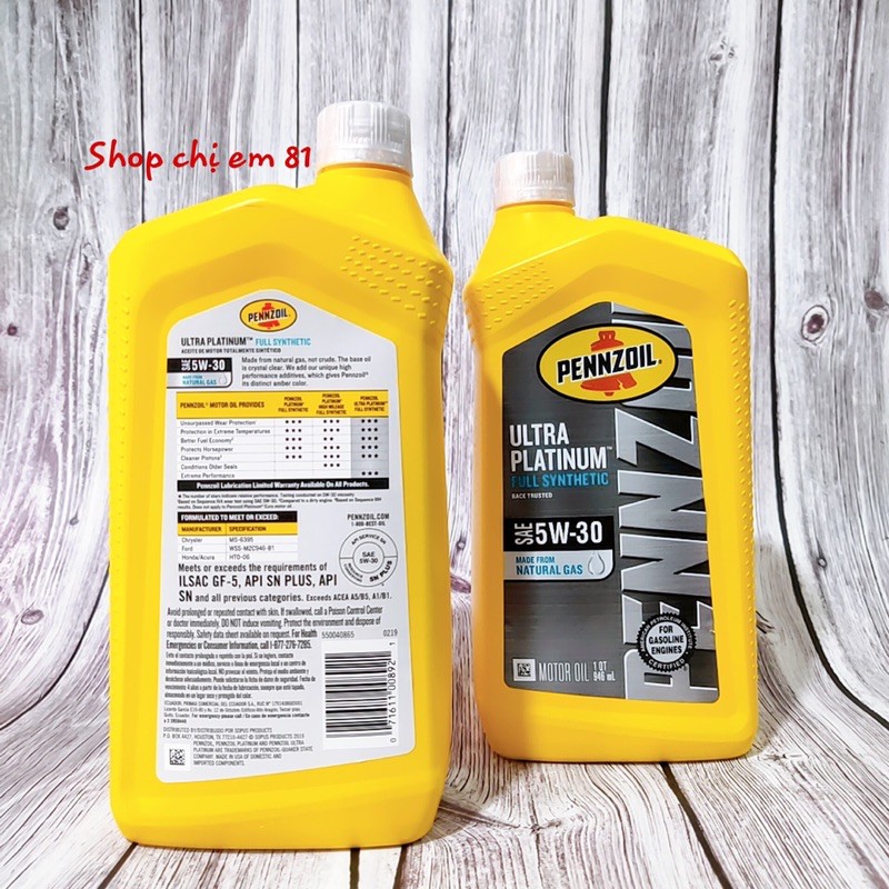 Nhớt Pennzoil Ultra Platinum 4T 5w30 cho tay ga 946ml