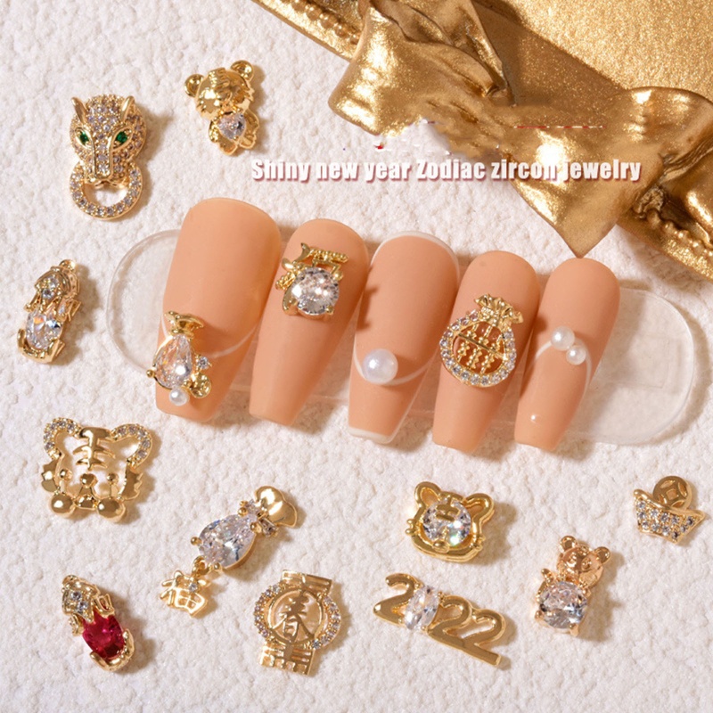 Time * Phụ Kiện Trang Trí Móng Tay Bằng Hợp Kim Đính Đá zircon Hình Hổ Sang Trọng Hợp Thời Trang