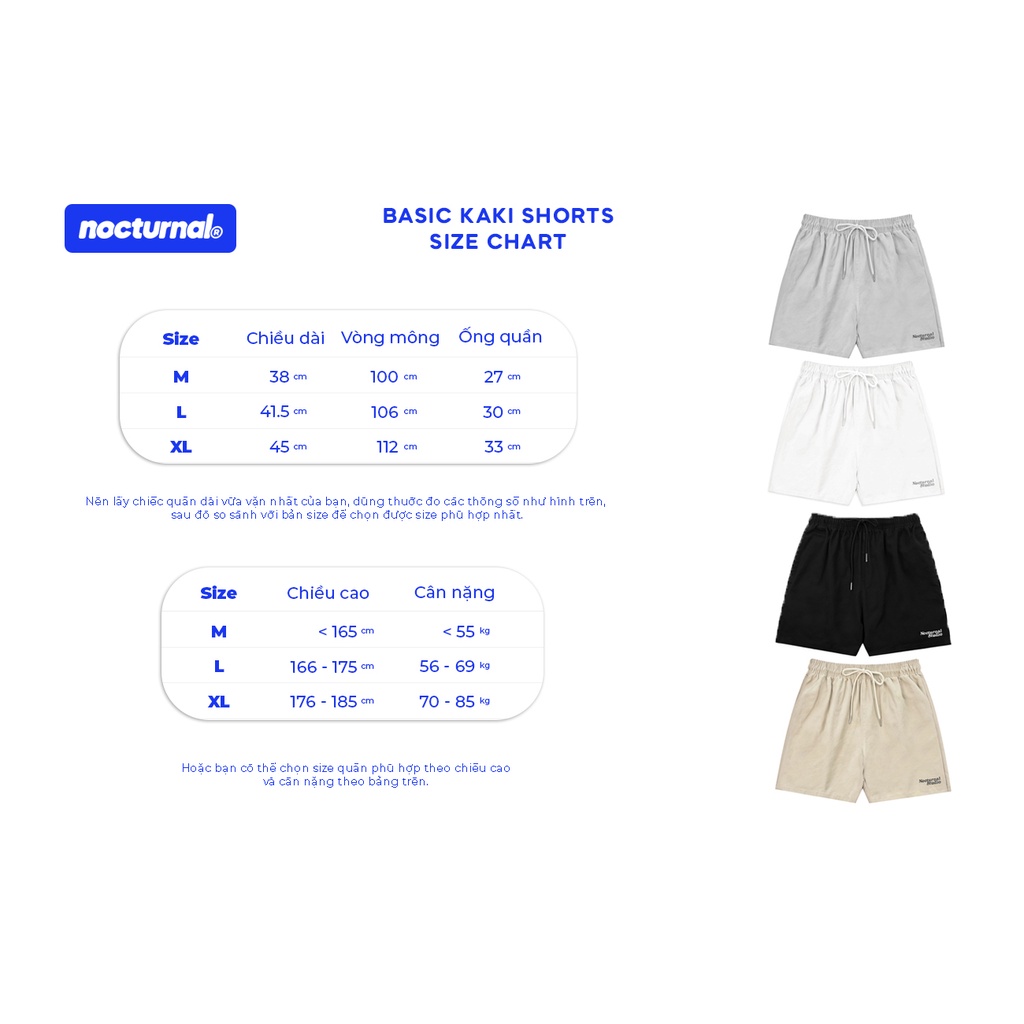 Quần Short Kaki Thêu Basic NOCTURNAL Unisex Local Brand Form Trên Gối