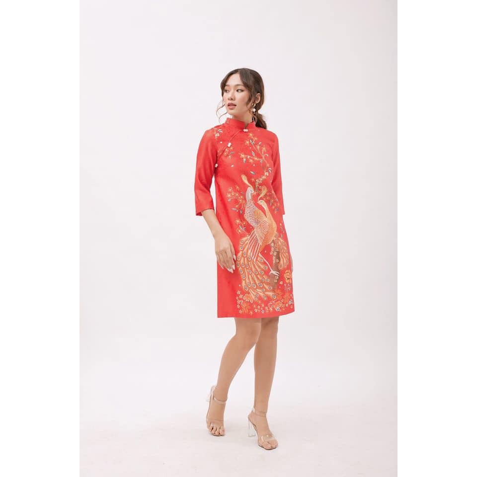 Đầm Gấm, Sườn Xám Cách Tân Chất Gấm Dày Họa Tiết Đôi Công Phong Cách Retro Quyến Rủ Cho Nữ. | BigBuy360 - bigbuy360.vn