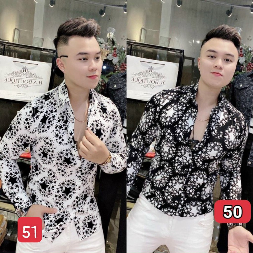 Áo sơ mi lụa nam in hình ngôi sao đẹp