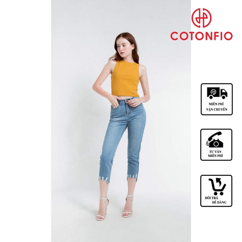Quần Bò Slimfit Quần Jean Ôm Lưng Cao COTONFIO 8111 Quần 7 tấc cào rách lai 100% Cotton