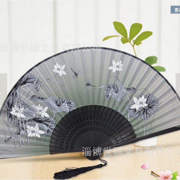 ( 100 ) Quạt cổ trang xám trúc loại 1 quạt xếp cầm tay phong cách Trung Quốc