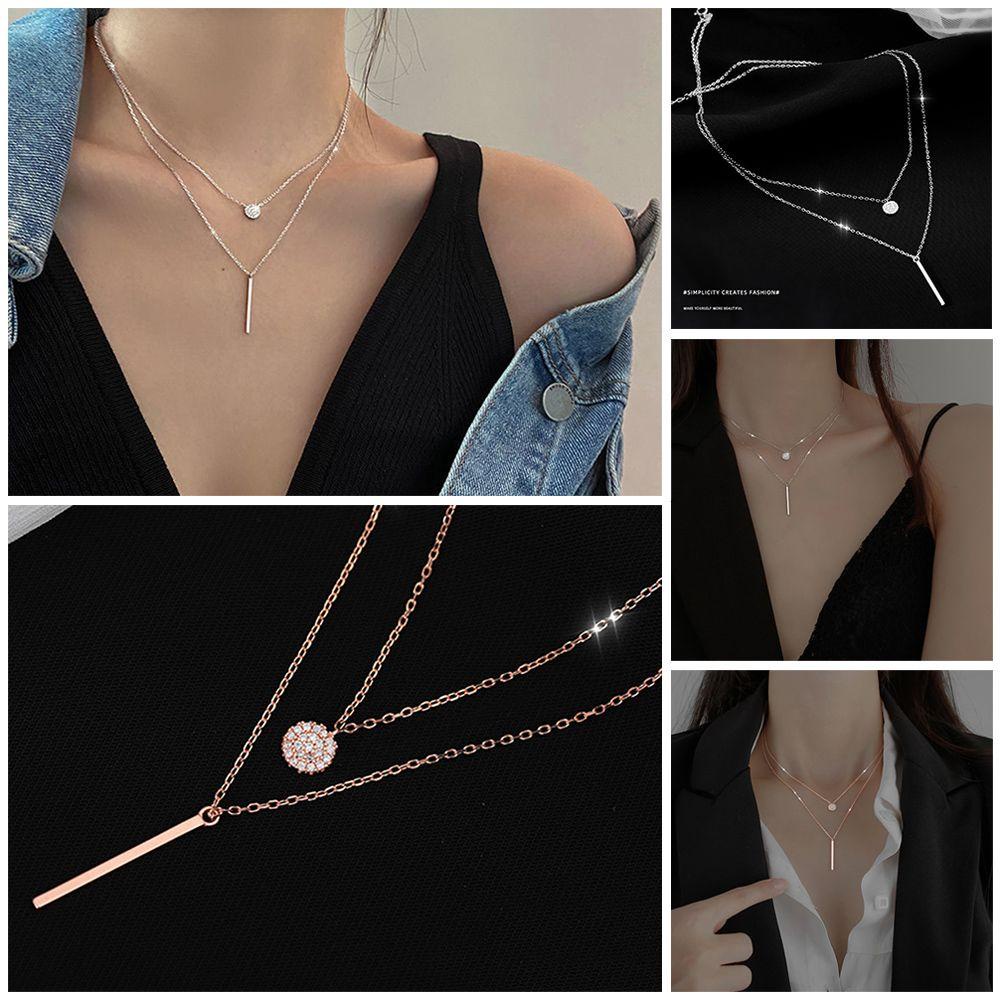 ROWANS Dây Chuyền Mạ Bạc 925 Mặt Tròn Đính Đá Toàn Diện