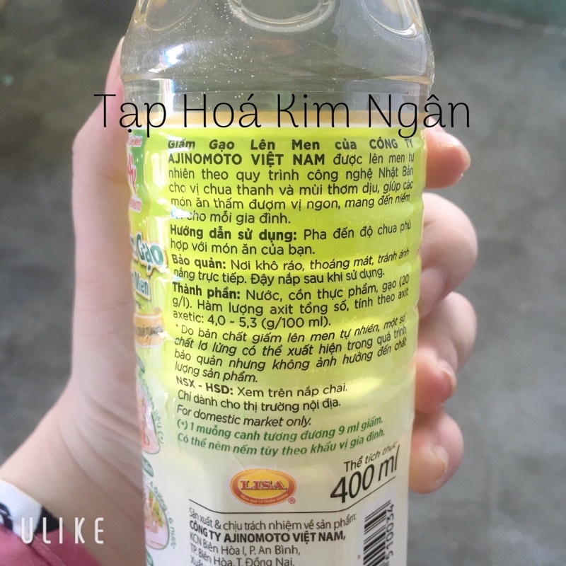 Giấm Gạo Lên Men AJINOMOTO Chua Thanh Dịu, Chuẩn Tự Nhiên 400ml [THKN77]