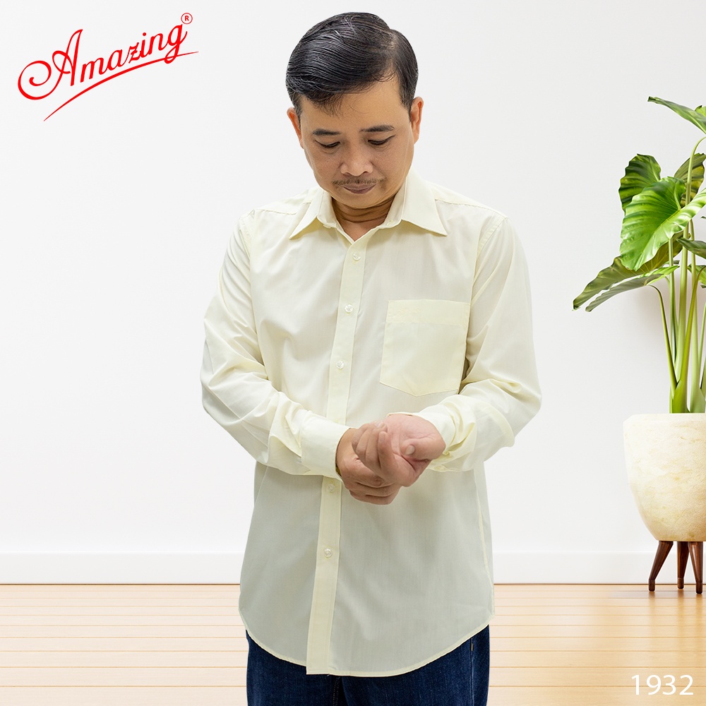 Áo sơ mi nam màu xanh, vạt bầu, tay dài, form truyền thống, vải KT 65/35 mềm mại, size đại tới 100kg, Amazing