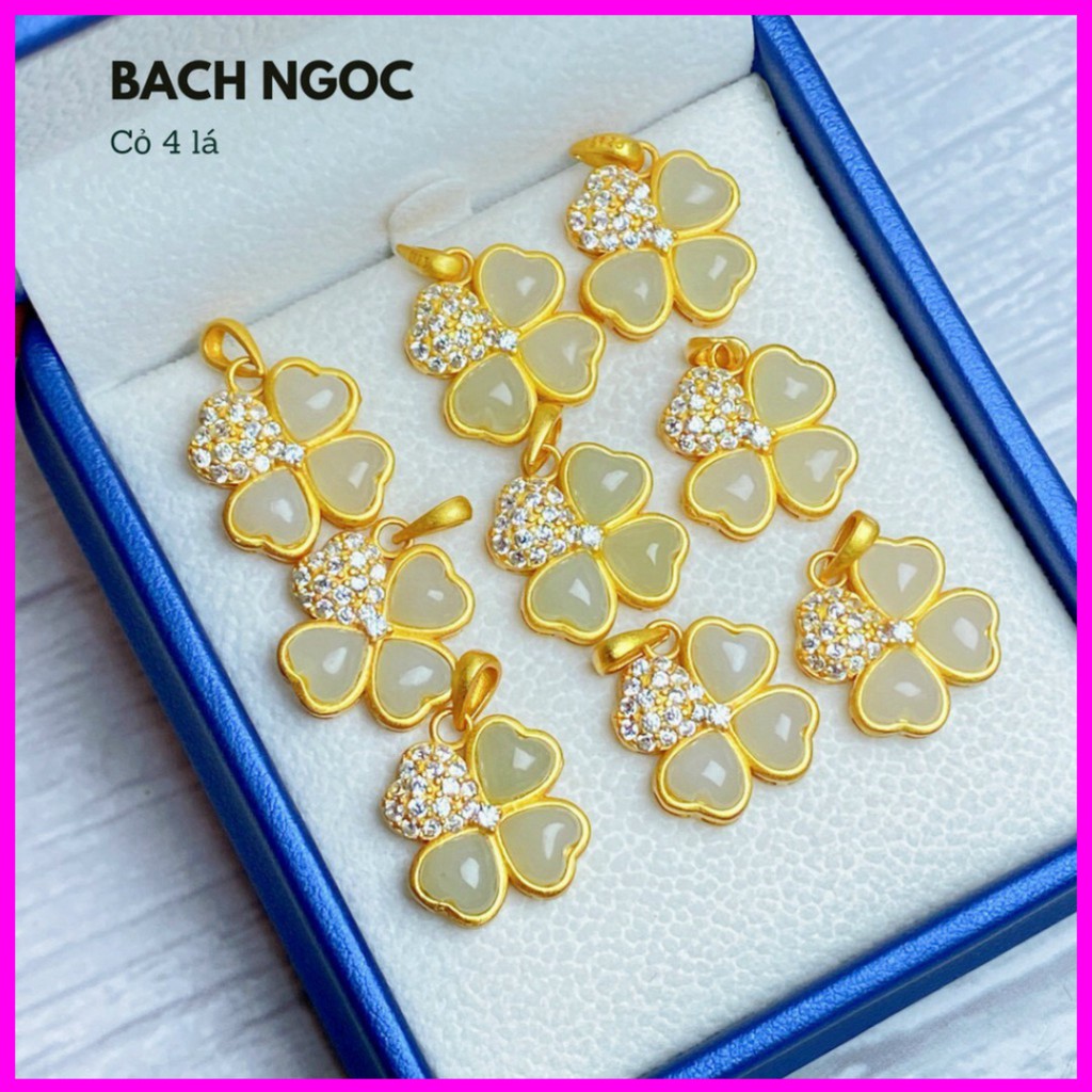 Mẫu hot Mặt dây chuyền cỏ 4 lá bạch ngọc mang may mắn , tài lộc cho người đeo hàng đẹp