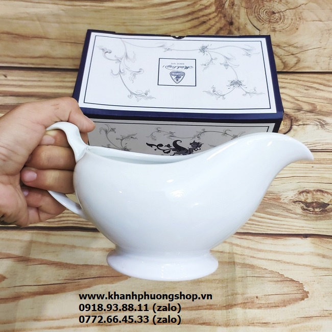 Gàu đựng nước sốt sứ trắng Minh Long - gàu rót nước sốt sứ trắng minh long
