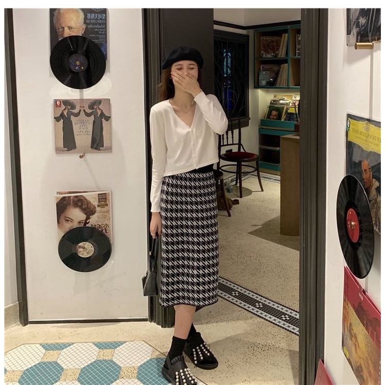 Chân váy dệt kim lưng cao thời trang thu đông mới 2021