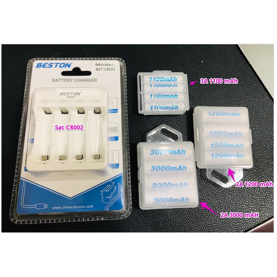 [Pin Sạc Beston] Hộp 4 Viên Pin Sạc AAA Beston 1100 Mah Và Sạc Bst-C8002 ( Pin Sạc Dung Lượng Cao)