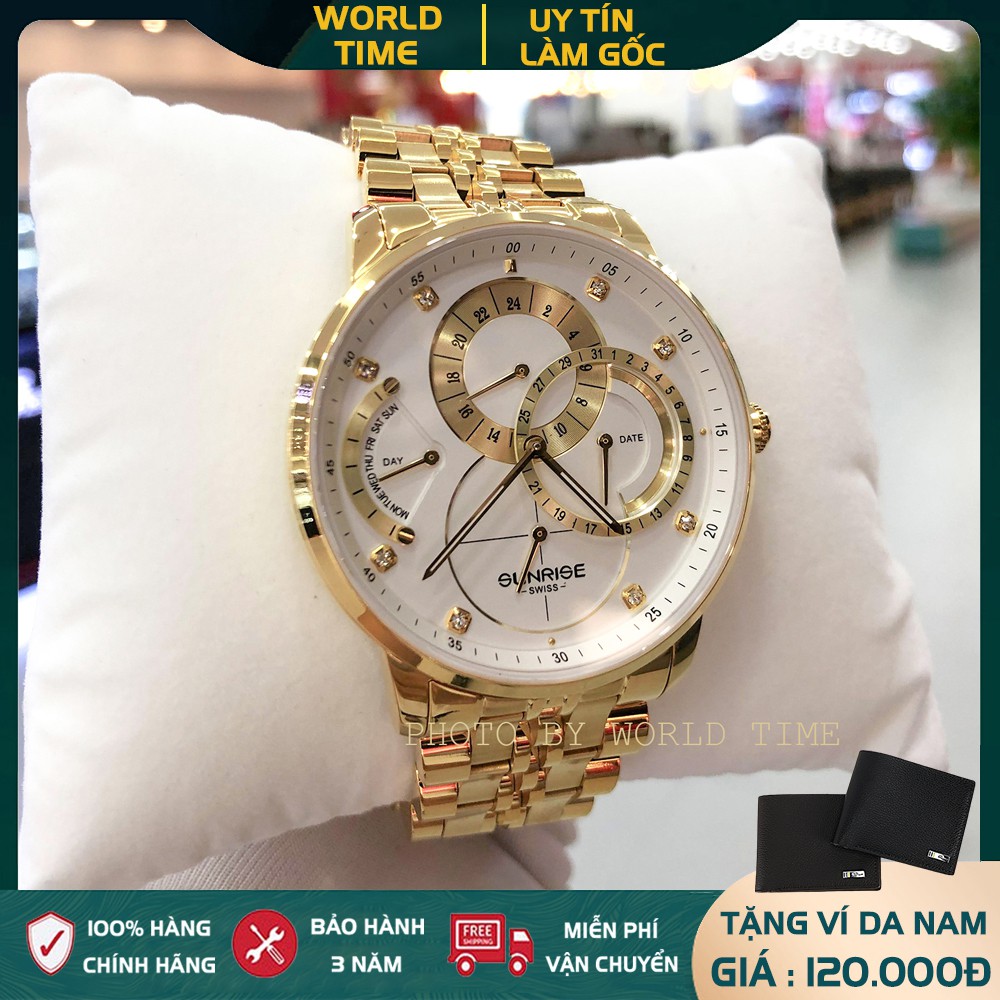 Đồng Hồ Nam Sunrise 1146SA Full Box, Thẻ BH 3 Năm, Kính Sapphire Chống Xước, Chống Nước, Dây Kim Loại 316L Chống Gỉ