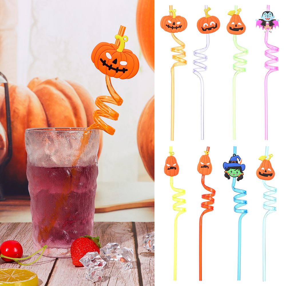 Set 8 Ống Hút Cong Hình Bí Ngô Ma Cà Rồng / Bí Ngô Trang Trí Halloween Diy