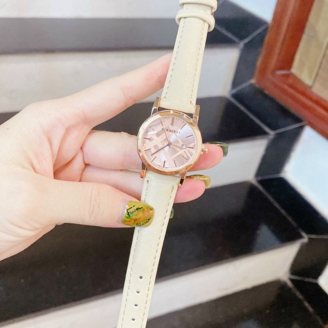 Đồng hồ dây da nữ Burberry mặt hồng, bảo hành 12 tháng, có box MTP-STORE