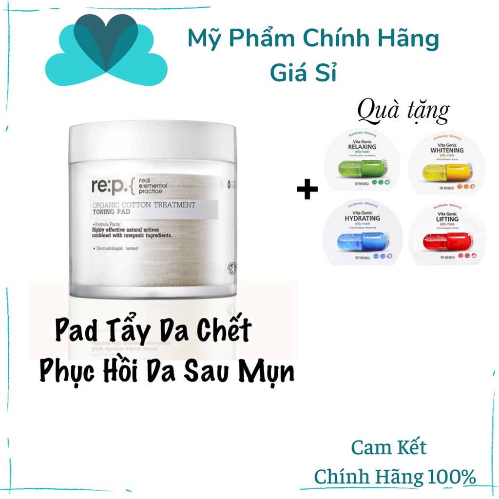 Bông Tẩy Da Chết REP Dạng Miếng Phục Hồi Da Sau Mụn RE:P ORGANIC COTTON TRAETMENT TONING PAD 90 Miếng