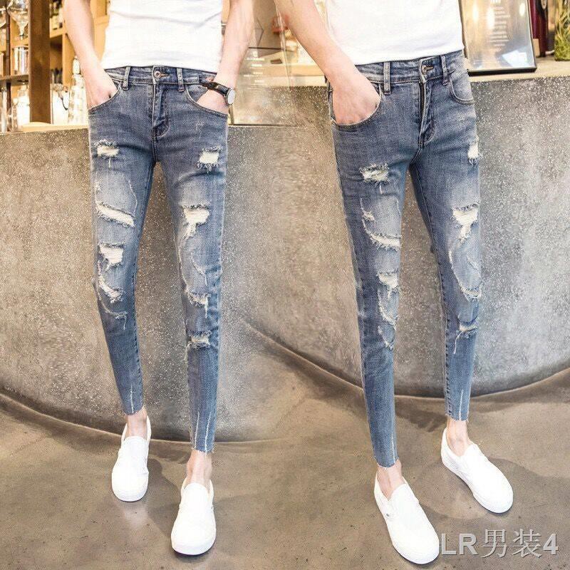 Tide Men Summer Slim Chân nhỏ để phá vỡ Cave Cat phải là 9 điểm Quần jean xã hội bó sátk