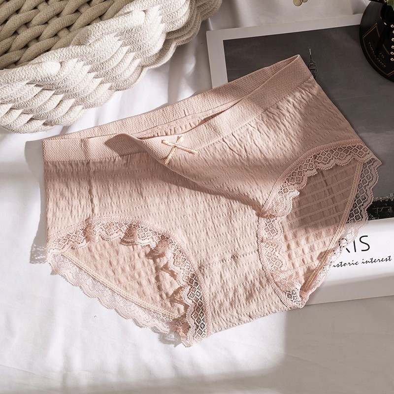 Quần lót nữ, quần lót cotton thoáng mát co giãn viền ren đính nơ xinh 05