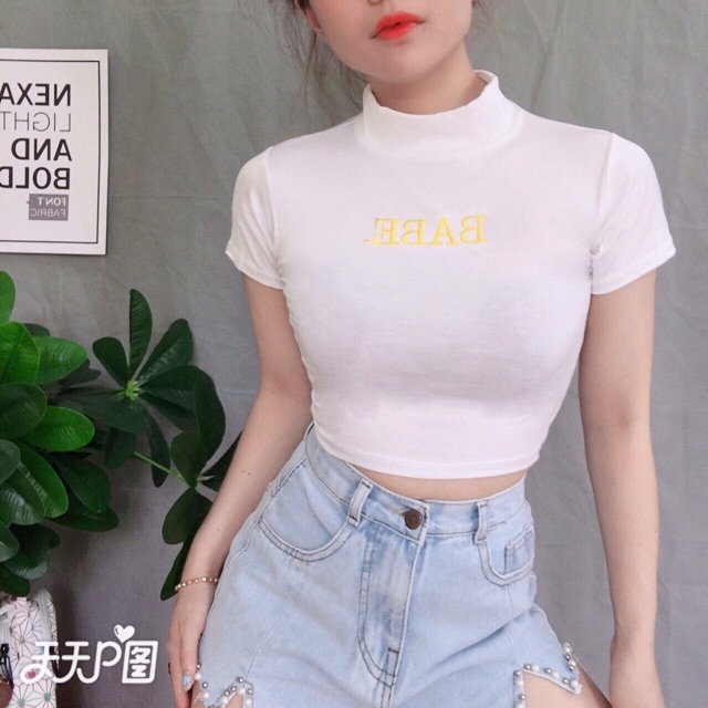 ÁO CROPTOP CỔ LỌ THÊU SIÊU ĐẸP