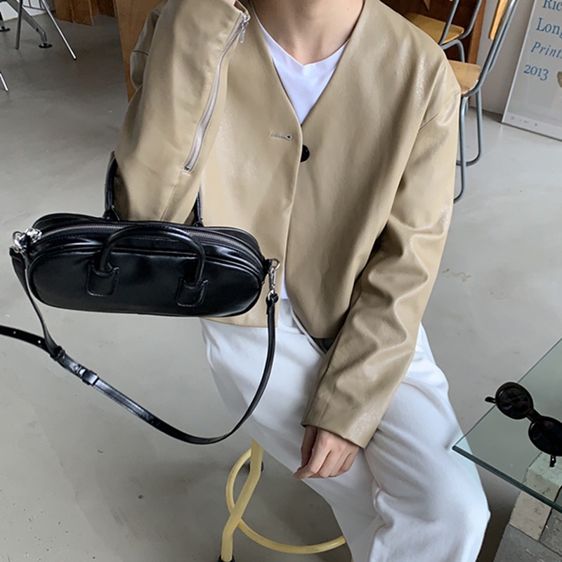 Túi đeo chéo IELGY màu trơn đơn giản phong cách retro thời trang cho nữ