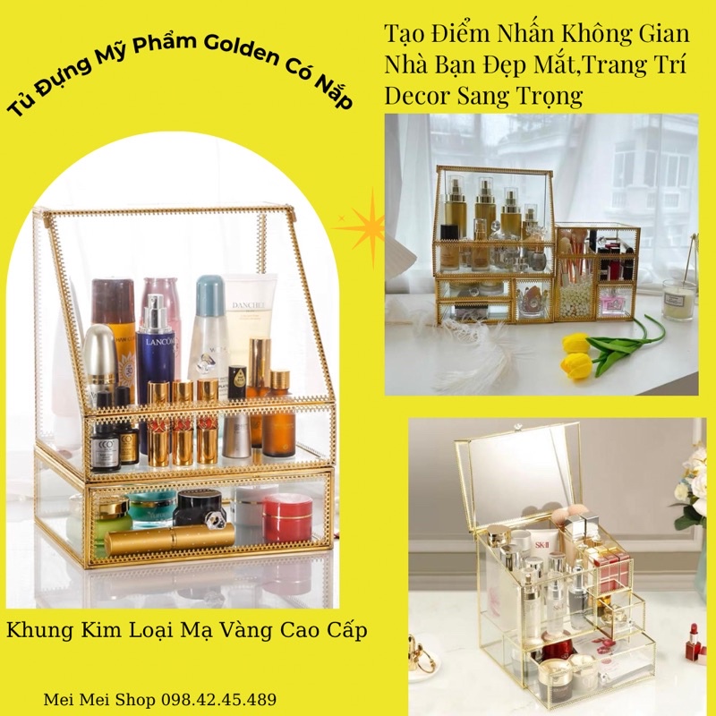Tủ mỹ phẩm đựng đồ trang điểm Skincare golden