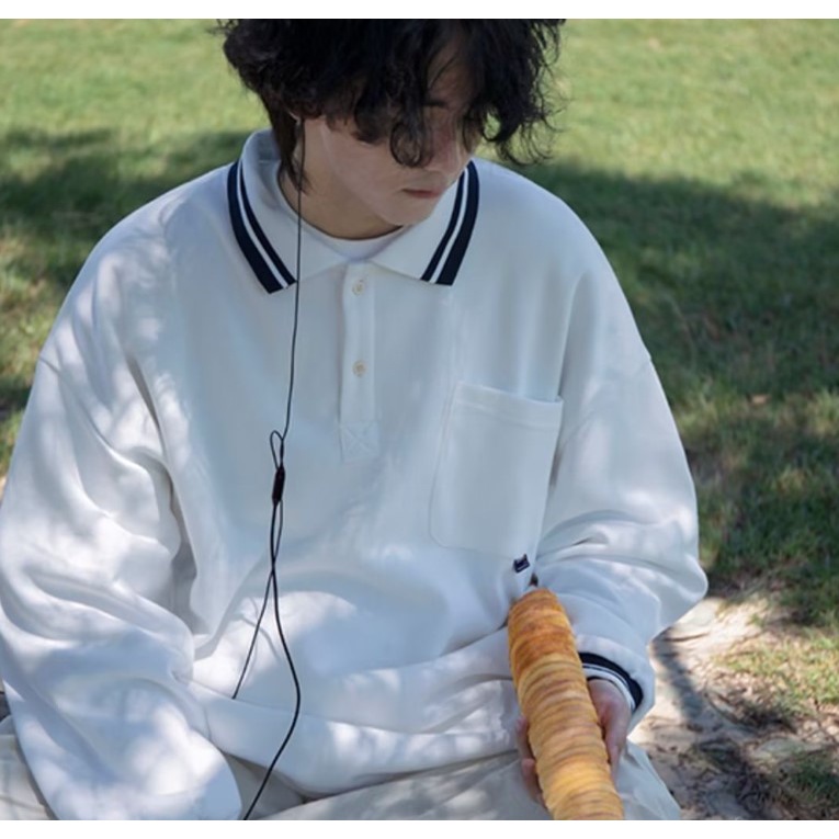 Áo Thun Polo Tay Dài Màu Trơn Đơn Giản Phong Cách Harajuku Nhật Bản Thời Trang Cho Nam