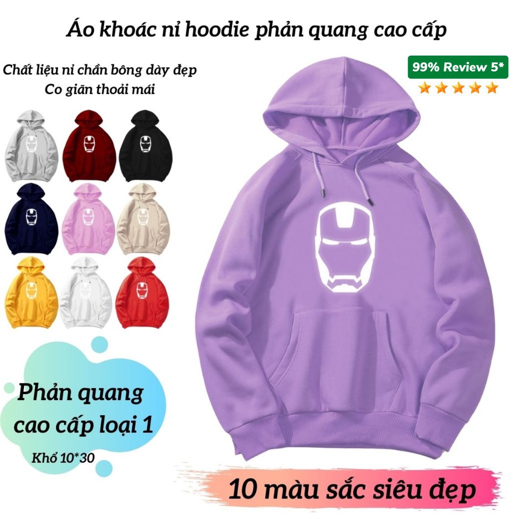Áo khoác hoodie phản quang ️/Áo nỉ Iron Man dày 2 lớp êm ái, Freesize Unisex cho nam và nữ /Freeship 99k - KN31