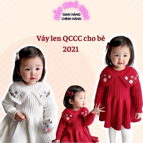 Váy bé gái, váy len cao cấp xinh xắn, đáng yêu cho bé mặc đi học đi chơi Bắp Ngô Kids size từ 0 đến 3 tuổi