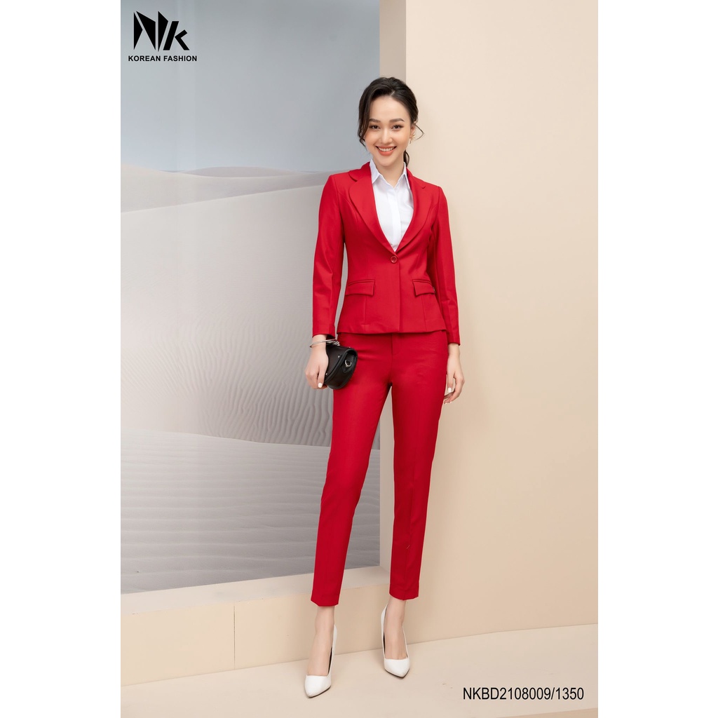Bộ Vest Nữ Công Sở Áo Dài Tay Kết Hợp Quần Tây Ống Đứng