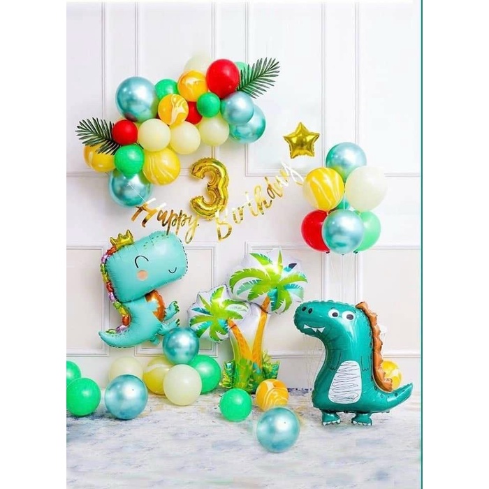 Set bóng trang trí sinh nhật, trang trí thôi nôi cho bé trai chủ đề khủng long dể thương