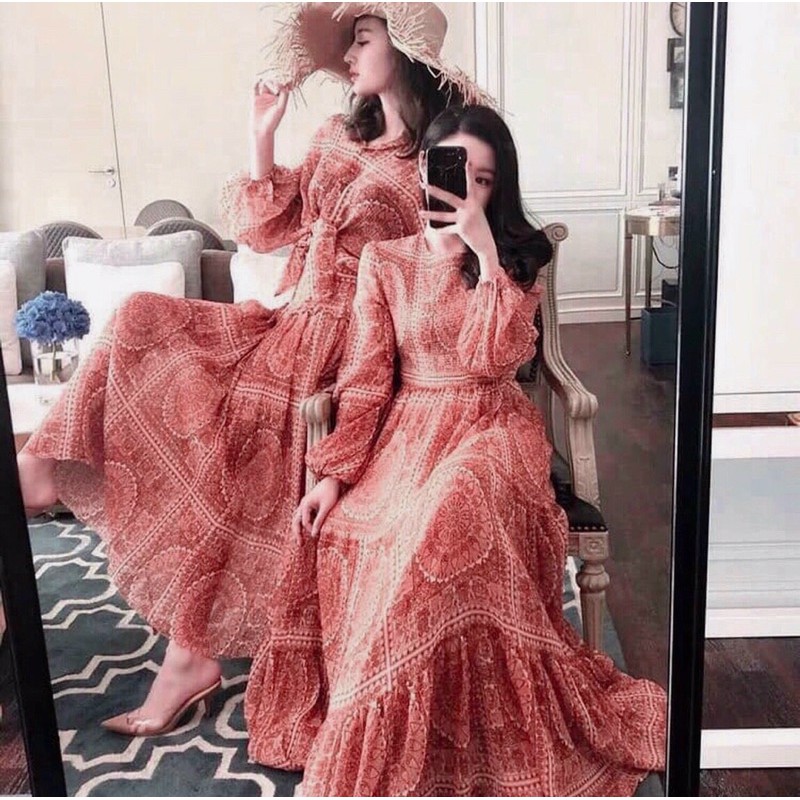 đầm maxi họa tiết thổ Cẩm dáng dài rộng rãi | BigBuy360 - bigbuy360.vn