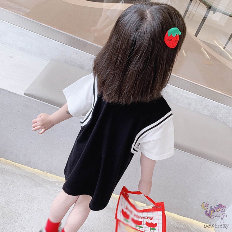 Đầm thể thao ngắn tay phối màu sắc phong cách Hàn Quốc cho bé gái