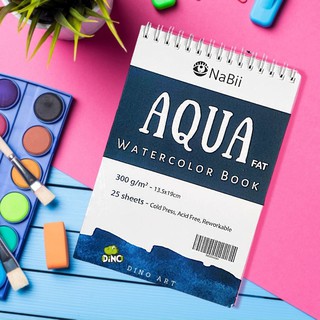 Sổ vẽ, giấy vẽ màu nước Nabii Aqua Fat 300gsm 25 tờ - sổ gáy lò xo, vân Cold Press