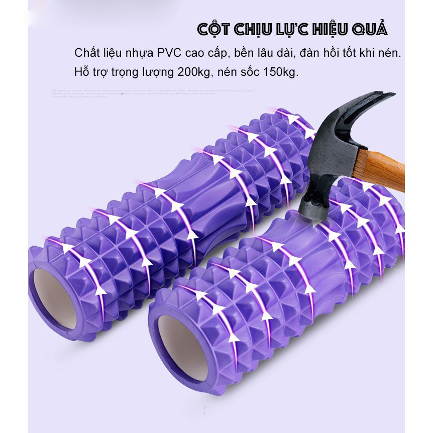 Con Lăn Massage Chân, Tay, Lưng Foam Roller 45 cm x13 cm Gai Nhọn, Ống Lăn Giãn Cơ Yoga YO16