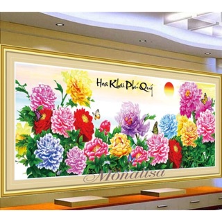 Tranh thêu chữ thập hoa mẫu đơn 195x90cm