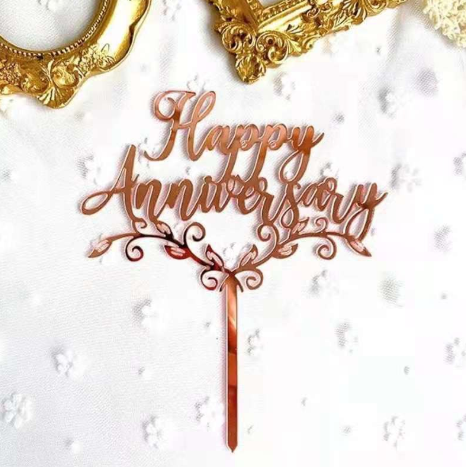 Que cắm thiết kế Happy Anniversary làm đạo cụ trang trí đồ tráng miệng