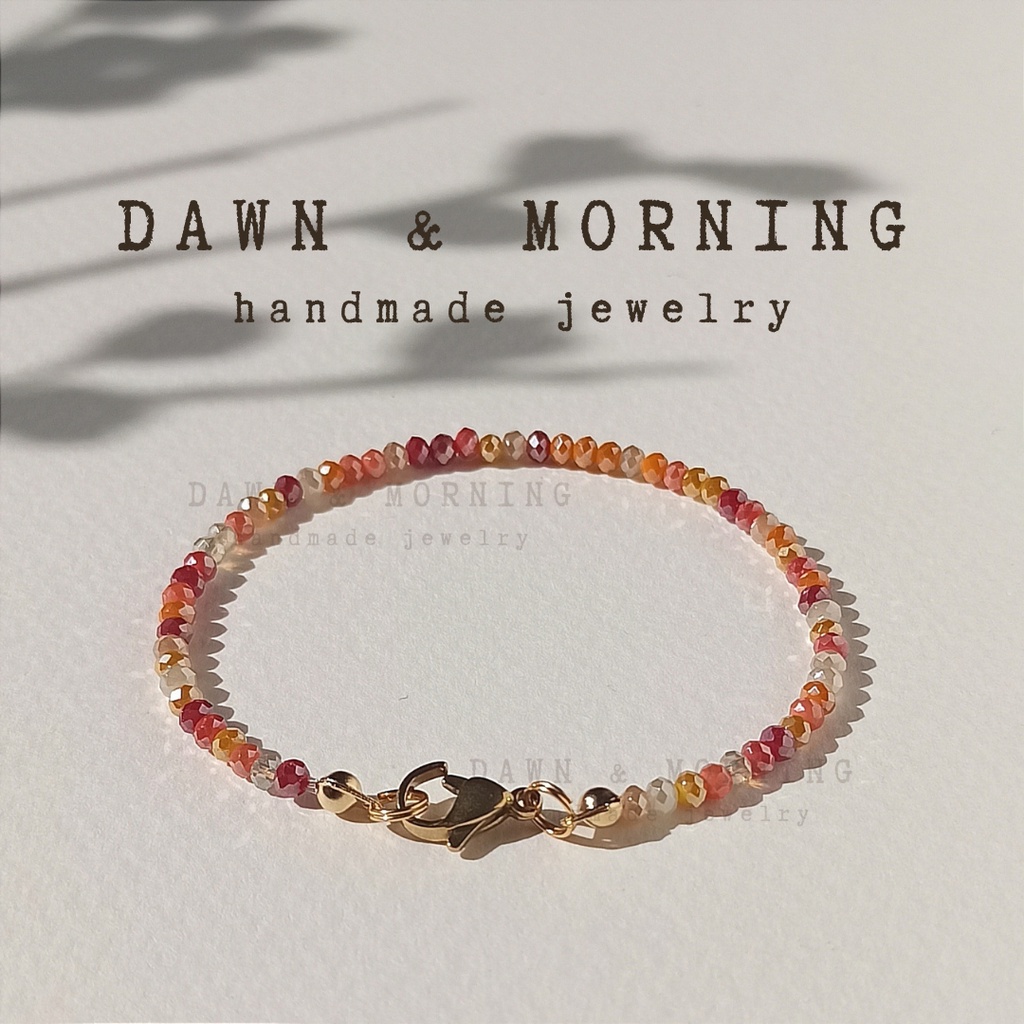 Màu đỏ cam gach dày ~2mm - Vòng tay lắc tay nữ thủ công bằng hạt đá pha lê thủy tinh phối màu phong cách trẻ trung