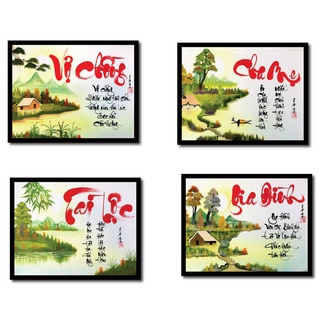Tranh thư pháp treo tường chữ hưng, chữ tài lộc, gia đình, thư pháp vợ chồng, chữ tâm khung A3, A4