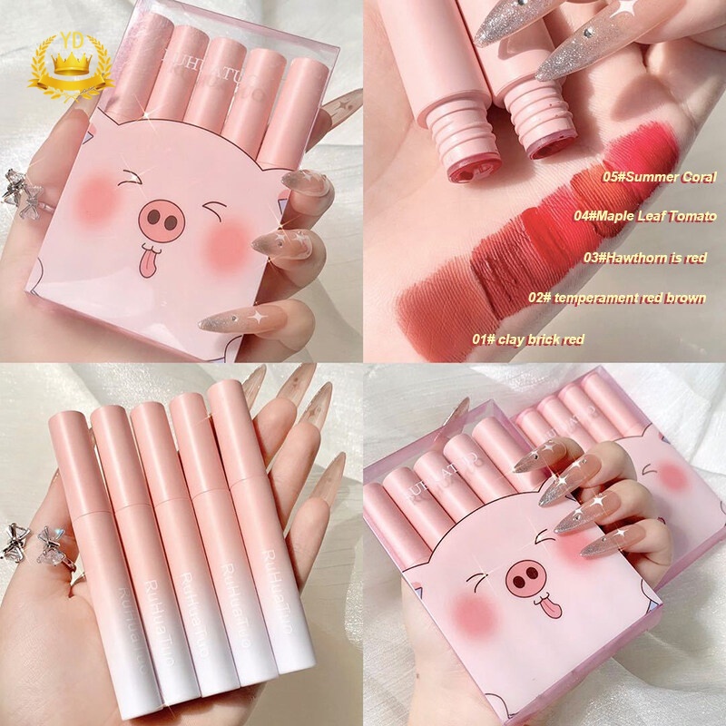 Set 5 Son Môi Chống Dính Cốc Không Phai Màu Thiết Kế Vỏ Màu Trắng Dễ Thương