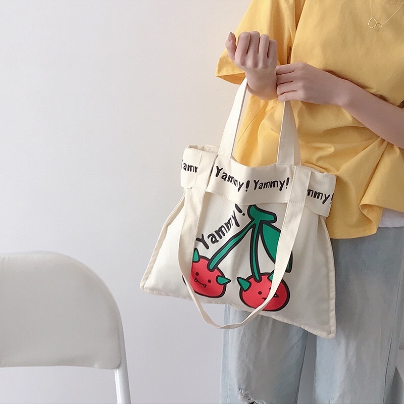 Túi tote kiểu Hàn Quốc Yammy cherry vừa a4 xinh xắn (hình thật)