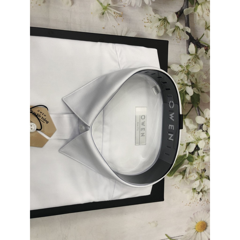 Áo Sơ Mi Trắng Nam Tay Dài Owen AS22753D1 Dáng Slim Fit Không Túi Ngực Màu Trắng Trơn Vải Sợi Sồi | BigBuy360 - bigbuy360.vn