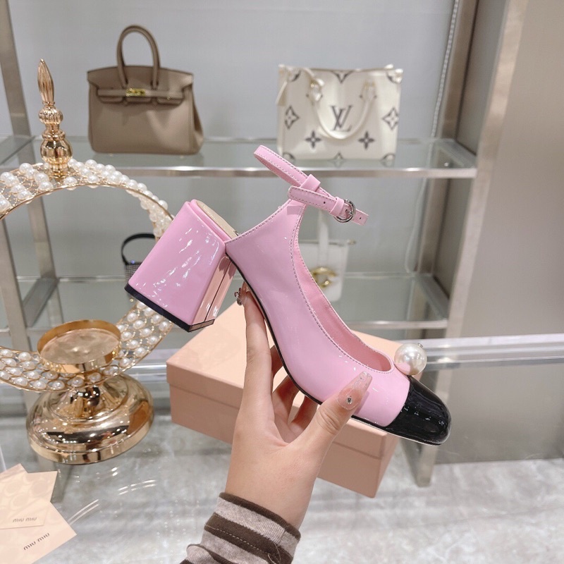 Sandal cao gót 7cm bít mũi mẫu mới siêu xinh thương hiệu MiuMiu cao cấp da thật