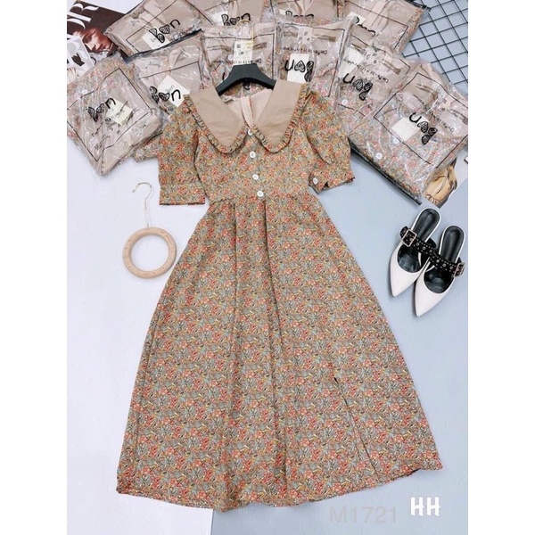 Váy bầu đầm bầu hoa 🌺 nhí cổ bẻ dáng babydol chất lụa mềm mát 2mau siêu xinh