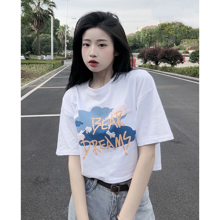 Áo Croptop Tay Ngắn In Họa Tiết Phong Cách Hàn Quốc Thời Trang Mới 2022