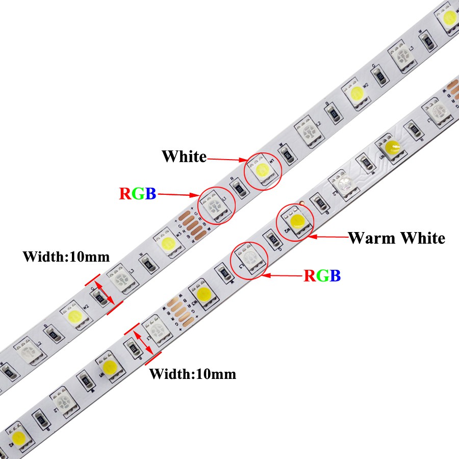Cuộn dây đèn led 5m 5050 RGBW RGBWW linh hoạt màu trắng + trắng ấm DC12V