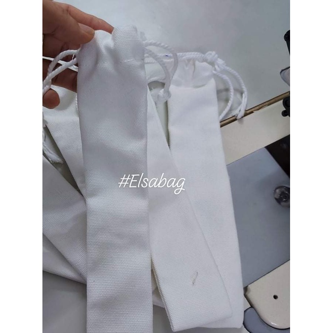 Set Túi vải rút canvas rút 2 đầu đựng ống hút tre trơn màu trắng
