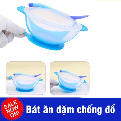 Bát ăn dặm chống đổ kèm thìa báo nóng cảm biến màu an toàn cho bé